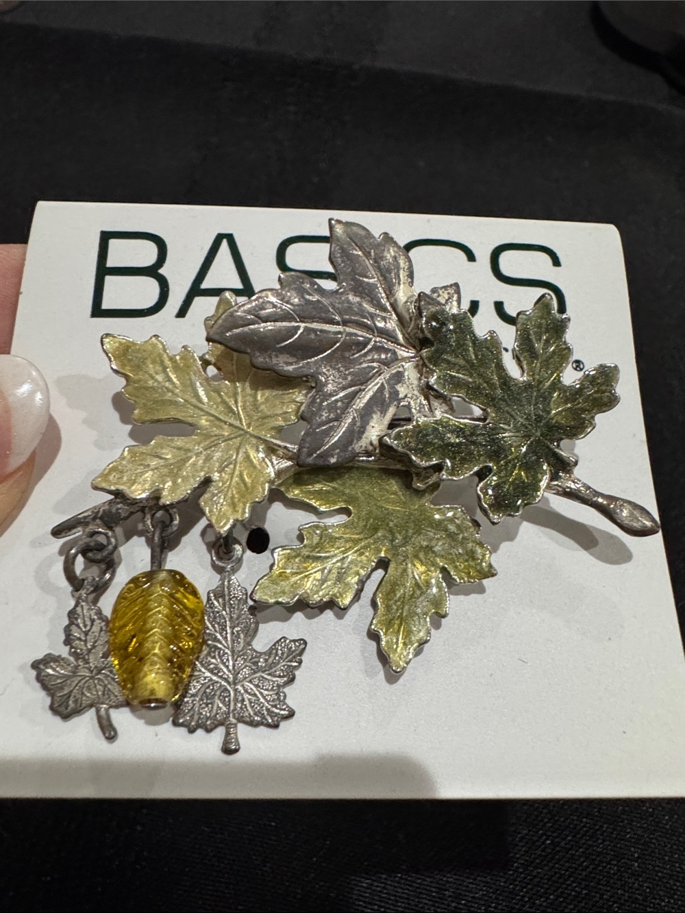 Basics by Croft and Barrow Leaf Cluster Brooch in Green, Silver and Yellow